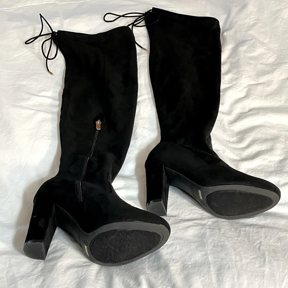 Black suede over the knee boots, Bamboo size 6.5